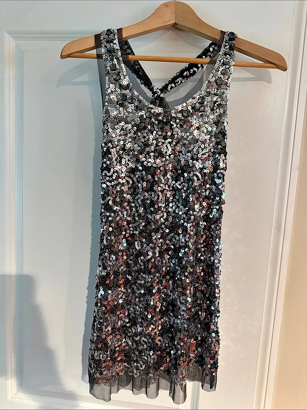 Deb Sequin Tank Top in Black Size Large NWT